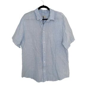 PURO LINO Italy Men’s Linen Button Front Short Sleeve Shirt Light Blue XXL
